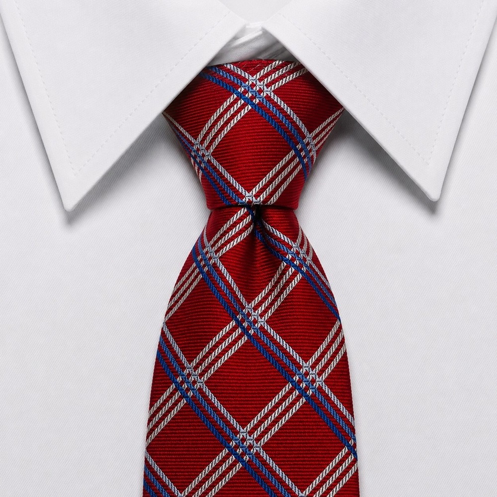 Brooks Brothers Silk Plaid Tie Mens Red Blue White Woven England Classic *Flaw